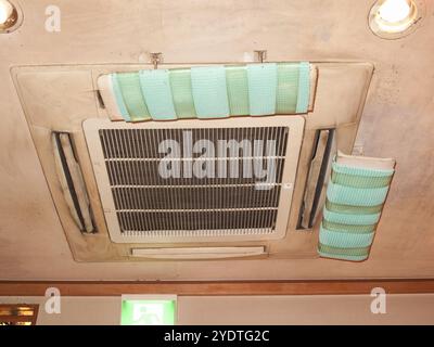 Built-in air conditioner stained with cigarette tar Stock Photo