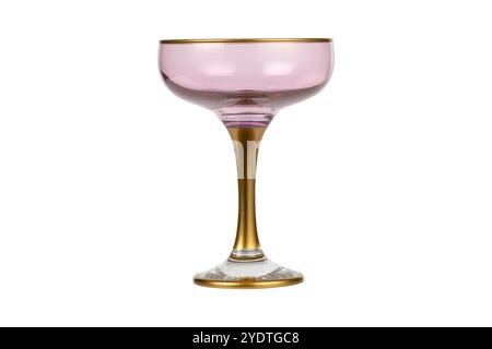 Elegant Gold Rimmed Champagne Coupe Glass with Vintage Stem, Perfect for Celebrations, Cocktails, and Special Occasions, Ideal for Classy Barware or G Stock Photo
