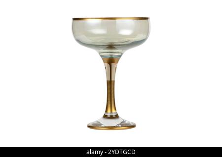 Elegant Gold Rimmed Champagne Coupe Glass with Vintage Stem, Perfect for Celebrations, Cocktails, and Special Occasions, Ideal for Classy Barware or G Stock Photo