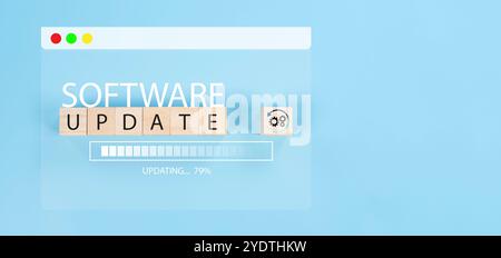 System maintenance. Wooden cubes with the inscription UPDATE. Business, finance and economics concept. Wooden block cube download bar for project upda Stock Photo