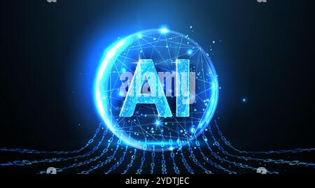 AI letters on chip. AI technology, robot core, electric line Stock Vector