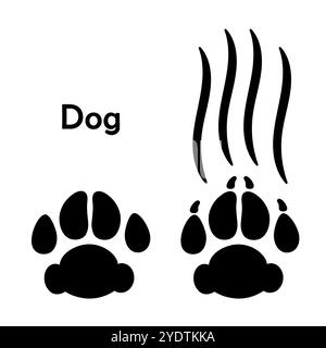 Dog paws footprints silhouette isolated on white background with claw marks, scratch or talons cuts. Stock Vector