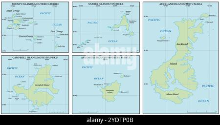 Vector map of the Subantarctic Islands of New Zealand Stock Photo