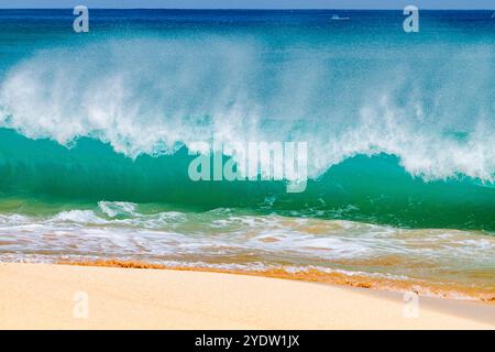 Huge waves breaking on the beach at Ascension Island in the Tropical Atlantic Ocean, South Atlantic Ocean Stock Photo