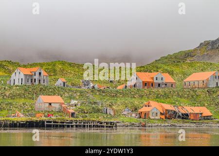 Views of the abandoned whaling station in Prince Olav Harbor on South Georgia, Southern Ocean, Polar Regions Stock Photo