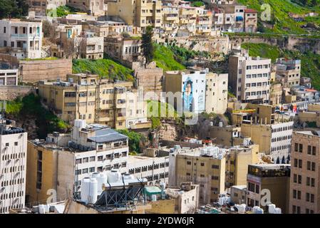 View of the South-East districts from the top of the Citadel hill, Amman, Jordan, Middle East Stock Photo