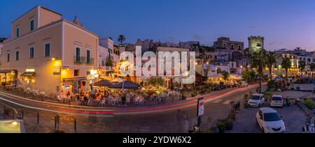 View of cafes and bars on Via Marina at dusk, Forio, Island of Ischia, Campania, Italy, Europe Stock Photo