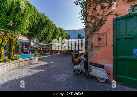 View of colourful shops and bars on Via San Francisco, Forio, Island of Ischia, Campania, Italy, Europe Stock Photo