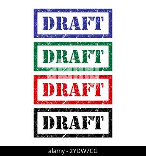 Set of Draft stamp symbol, label sticker sign button, text banner vector illustration . Stock Vector