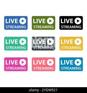 Set of Live streaming icon, stream button design, web player vector illustration . Stock Vector