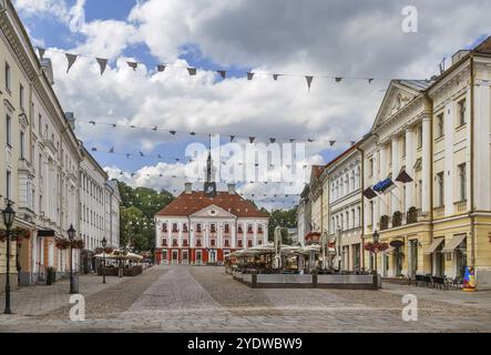 Town hall square is main square in Tartu, Estonia, Europe Stock Photo