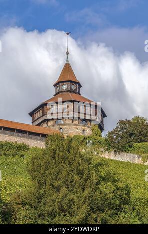 The Esslingen Burg (Castle) has towered above the town for over 700 years. It was always part of the former town fortifications. Germany. Dicker Turm Stock Photo