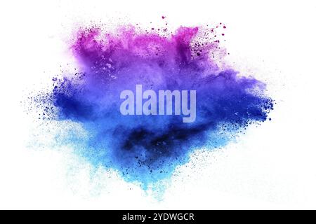 Blue pink color powder explosion on white background Stock Photo