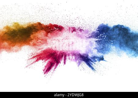 Multi color powder explosion on white background Stock Photo