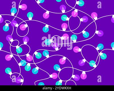 Christmas glowing garland seamless pattern. Multicolor Christmas Lights. Christmas bulb garland. Festive design for posters, banners and advertising p Stock Vector