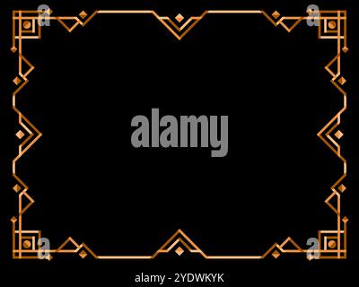 Art deco frame. Vintage linear border. Design a template for invitations, leaflets and greeting cards. Geometric golden frame. The style of the 1920s Stock Vector