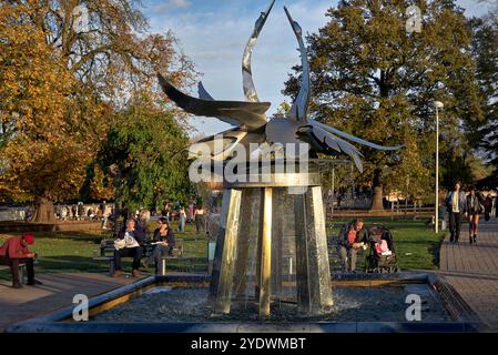 The Swan Fountain Bancroft Gardens, Stratford upon Avon, England; UK Stock Photo