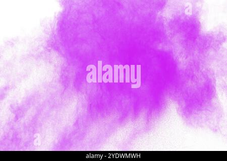 Pink powder explosion on white background.Pink dust splashing. Launched colorful particles on background Stock Photo