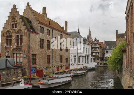 View of Bruges canal in city center, Belgium, Europe Stock Photo