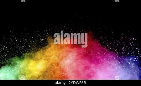 Abstract multicolored powder explosion on white background.Colorful dust explode. Painted Holi powder Stock Photo