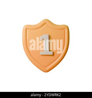 3D vector illustration of shield emblem with the number 1. Minimalist design with soft color palette and dimensional look. Ideal for creating Stock Vector