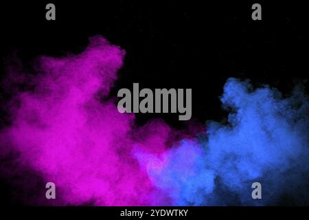 Blue pink color powder explosion on black background Stock Photo
