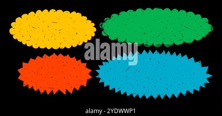 Oval shape stickers with zigzag torn edges. Grunge style round frames with ripped border. Hand drawn vintage badges, banners and other forms with Stock Vector