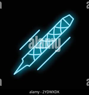 Glowing blue neon icon of awl, a hand tool, isolated on a black background Stock Vector