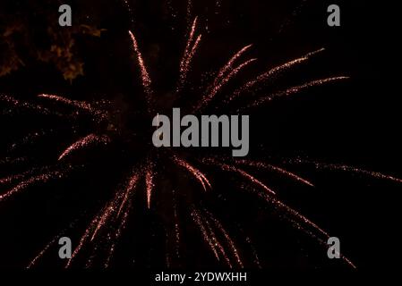 Vibrant Gold Firework Burst Against Night Sky Stock Photo