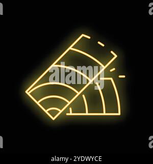Glowing yellow neon icon of two wifi signals superposing, symbolizing the concept of wireless network coverage Stock Vector