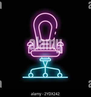 Neon sign representing a gaming chair for streamers, on a black background, perfect for gamers Stock Vector