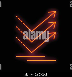 Red neon arrows pointing upwards over a horizontal line on a black background Stock Vector