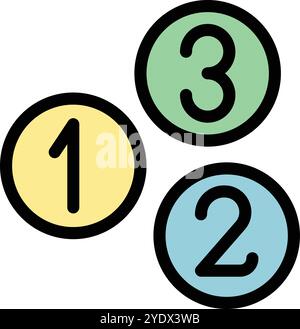 Numbers one two and three inside colorful circles representing a multiple choice selection concept Stock Vector