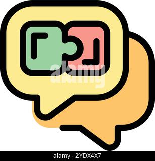 Two puzzle pieces connecting inside speech bubbles representing problem solving through communication Stock Vector