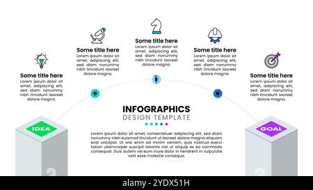Infographic template with icons and 5 options or steps. From idea to success. Can be used for workflow layout, diagram, banner, webdesign. Vector illu Stock Vector
