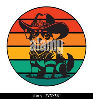 Cute Cartoon Dog Wearing a Cowboy Hat - Vector Illustration Stock Vector