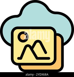 This vector icon represents the concept of online data storage with images being stored on a cloud computing platform Stock Vector