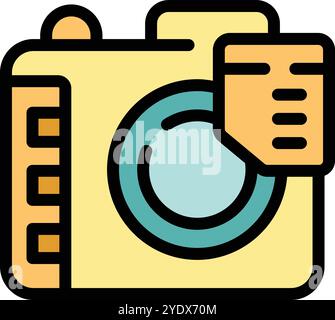 This vector illustration features a digital camera with a memory card being inserted, perfect for projects related to photography, technology, and data storage Stock Vector