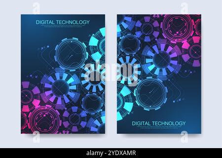 Abstract digital technology cover template design for a report and brochure, flyer, leaflets, poster, header, banner, website, presentation. Vector Stock Vector