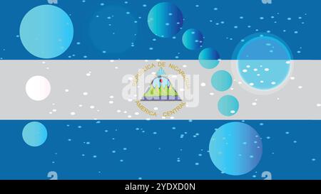 Nicaragua flag abstract digital artwork background with variety of shapes include circles and turquoise Stock Vector
