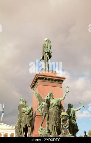 Statue of Grand Duke of Finland Alexander II in front of the cathedral ...