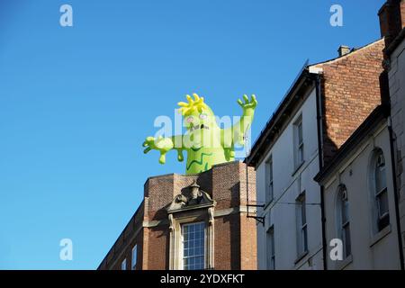The Lincoln Monster Invasion,  Lincoln Monster Invasion, Lincoln city, Lincoln UK, Lincoln monsters, monsters, monster, monster trail, Lincoln monster trail, inflatable monster, inflatable, Lincoln, Lincolnshire, UK, England, scary monster, gigantic monster, monster invasion, Stock Photo