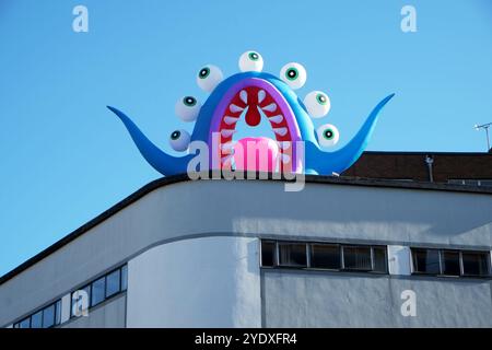 The Lincoln Monster Invasion,  Lincoln Monster Invasion, Lincoln city, Lincoln UK, Lincoln monsters, monsters, monster, monster trail, Lincoln monster trail, inflatable monster, inflatable, Lincoln, Lincolnshire, UK, England, scary monster, gigantic monster, monster invasion, Stock Photo