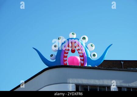 The Lincoln Monster Invasion,  Lincoln Monster Invasion, Lincoln city, Lincoln UK, Lincoln monsters, monsters, monster, monster trail, Lincoln monster trail, inflatable monster, inflatable, Lincoln, Lincolnshire, UK, England, scary monster, gigantic monster, monster invasion, Stock Photo