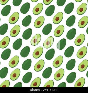 Green avocado seamless pattern illustration on white background. Stock Vector