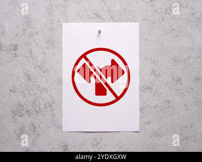 No turning back. End of the road. Dead end. Assertiveness and striving, moving forward without retreating. White sheet of paper with no left or right Stock Photo