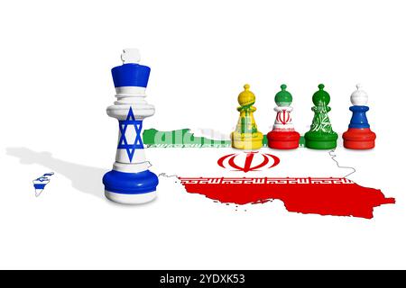 Chess made from Israel, Hezbollah,Iran, Hamas and Russia flags Stock Photo