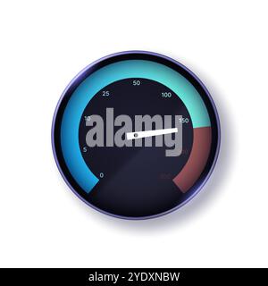 Dial of a futuristic internet speed meter web connection network bandwidth or information in the form of a speedometer. Vector 3d illustration. Stock Vector