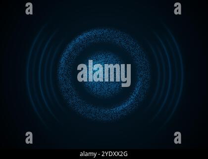 Sound futuristic speaker and sound waves oscillating in blue light on dark background. Vector 3d illustration. Stock Vector