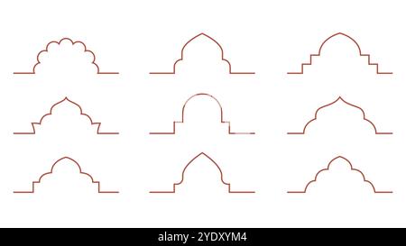 Line arabic arch frame border pattern. Simple outline tunisia, saudi, moroccan elements. Stock Vector